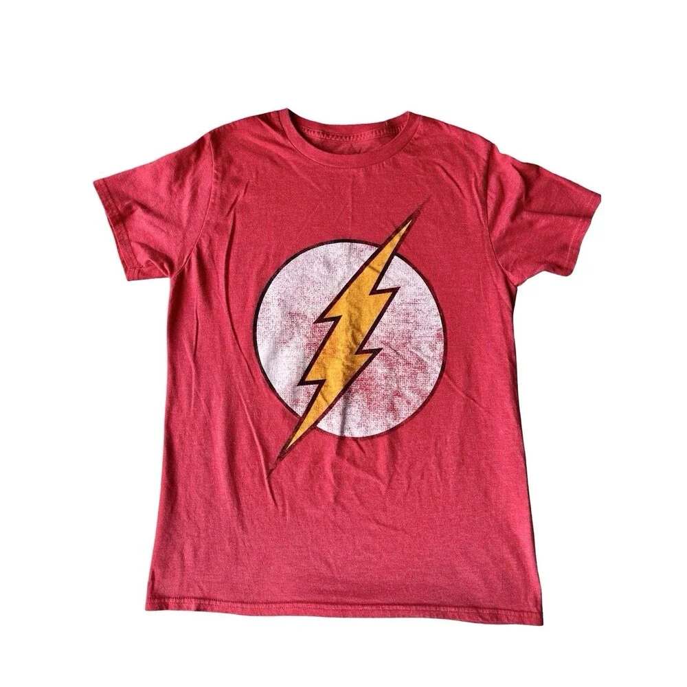 DC Comics The Flash Logo T Shirt Small Red Distressed Graphic Superhero Tee